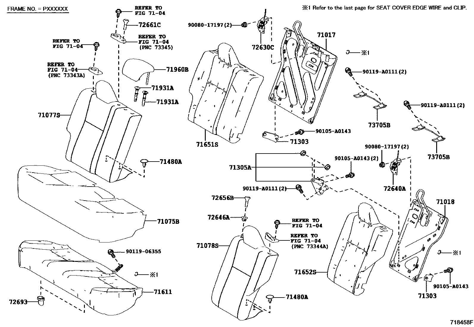 Toyota COROLLA 后排座椅和座椅滑轨 EPC diagram — 718458F