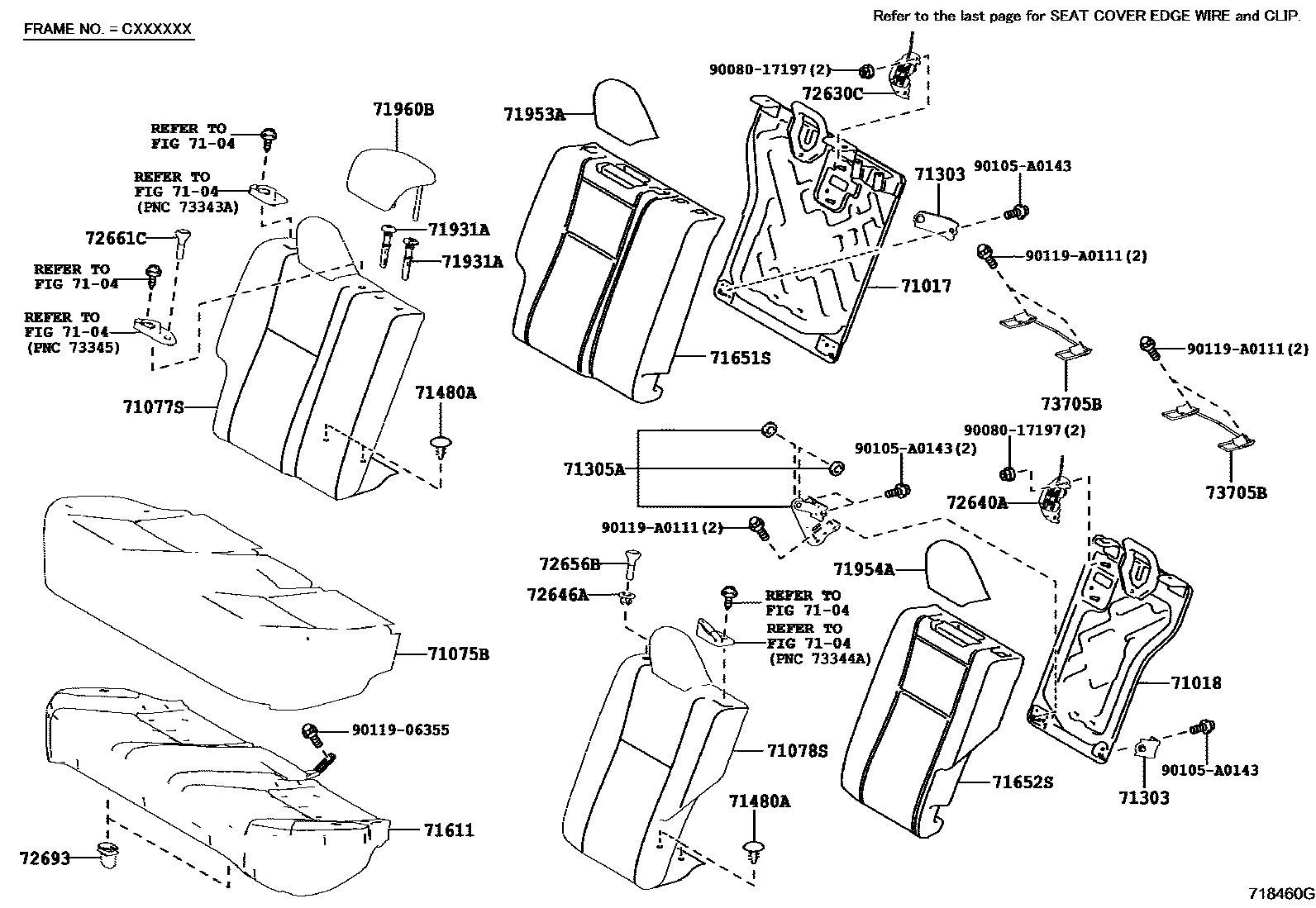 Toyota COROLLA 后排座椅和座椅滑轨 EPC diagram — 718460G