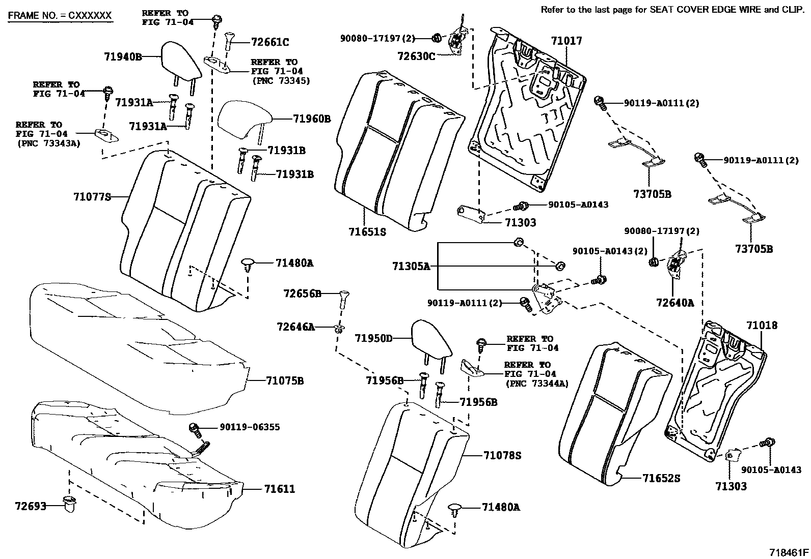 Toyota COROLLA 后排座椅和座椅滑轨 EPC diagram — 718461F