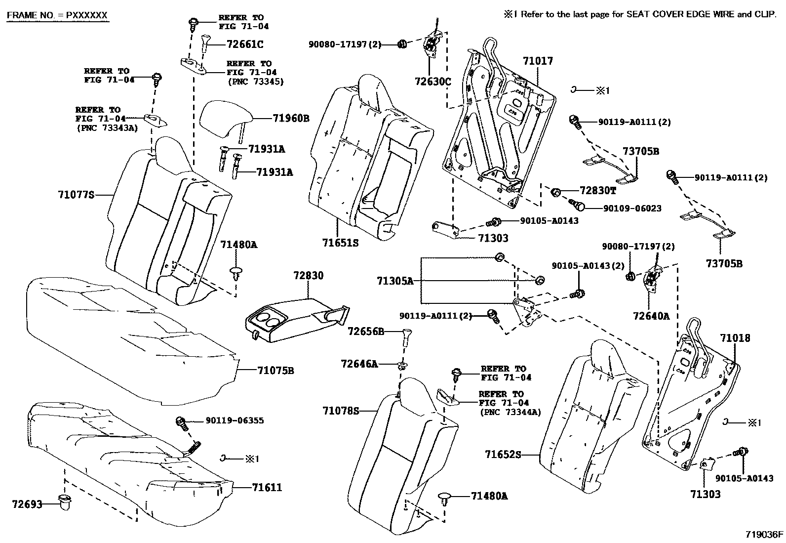 Toyota COROLLA 后排座椅和座椅滑轨 EPC diagram — 719036F