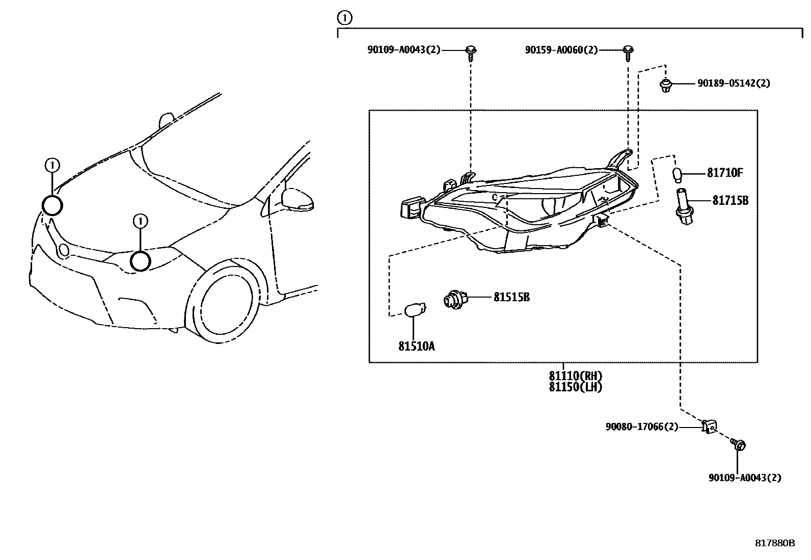Toyota COROLLA Headlamp EPC diagram — 817880B