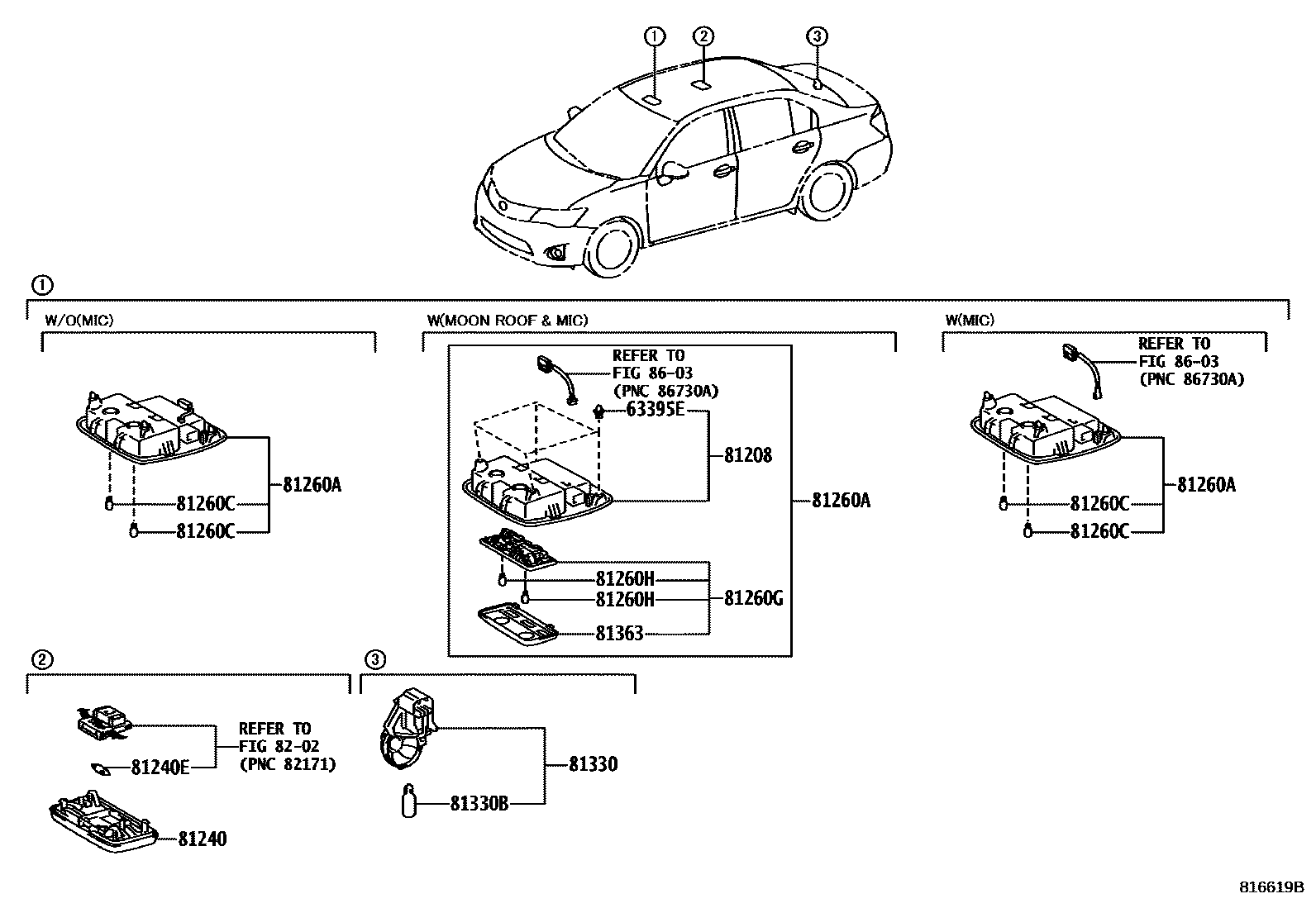 Toyota COROLLA 车内灯 EPC diagram — 816619B