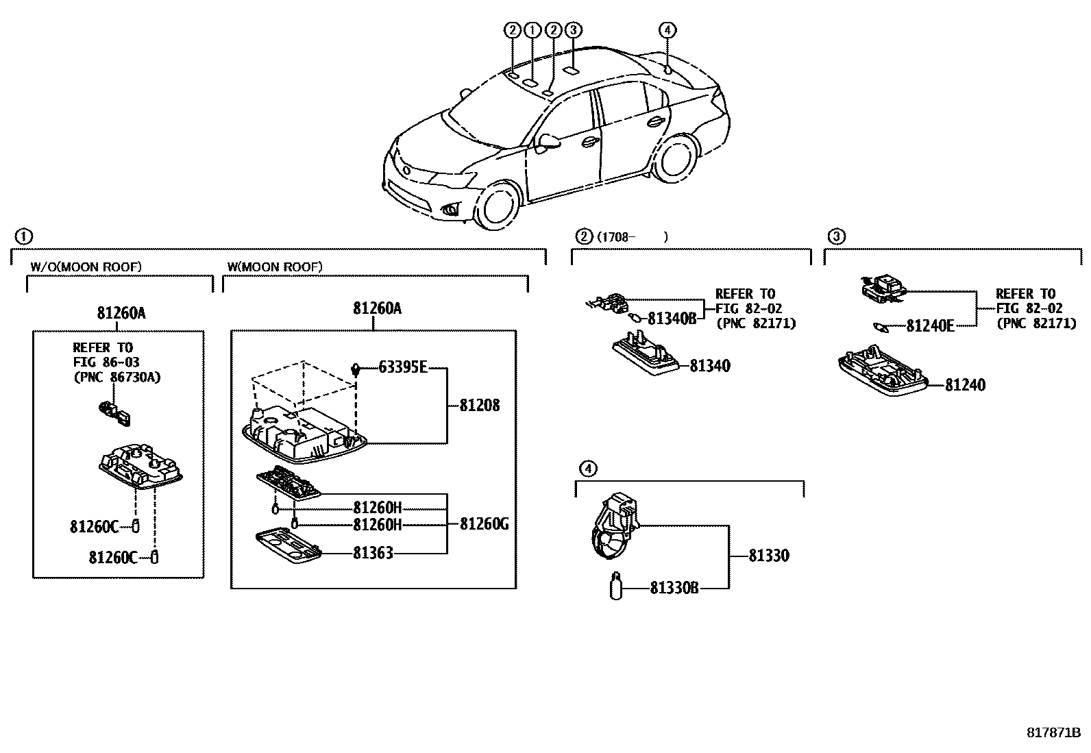 Toyota COROLLA 车内灯 EPC diagram — 817871B