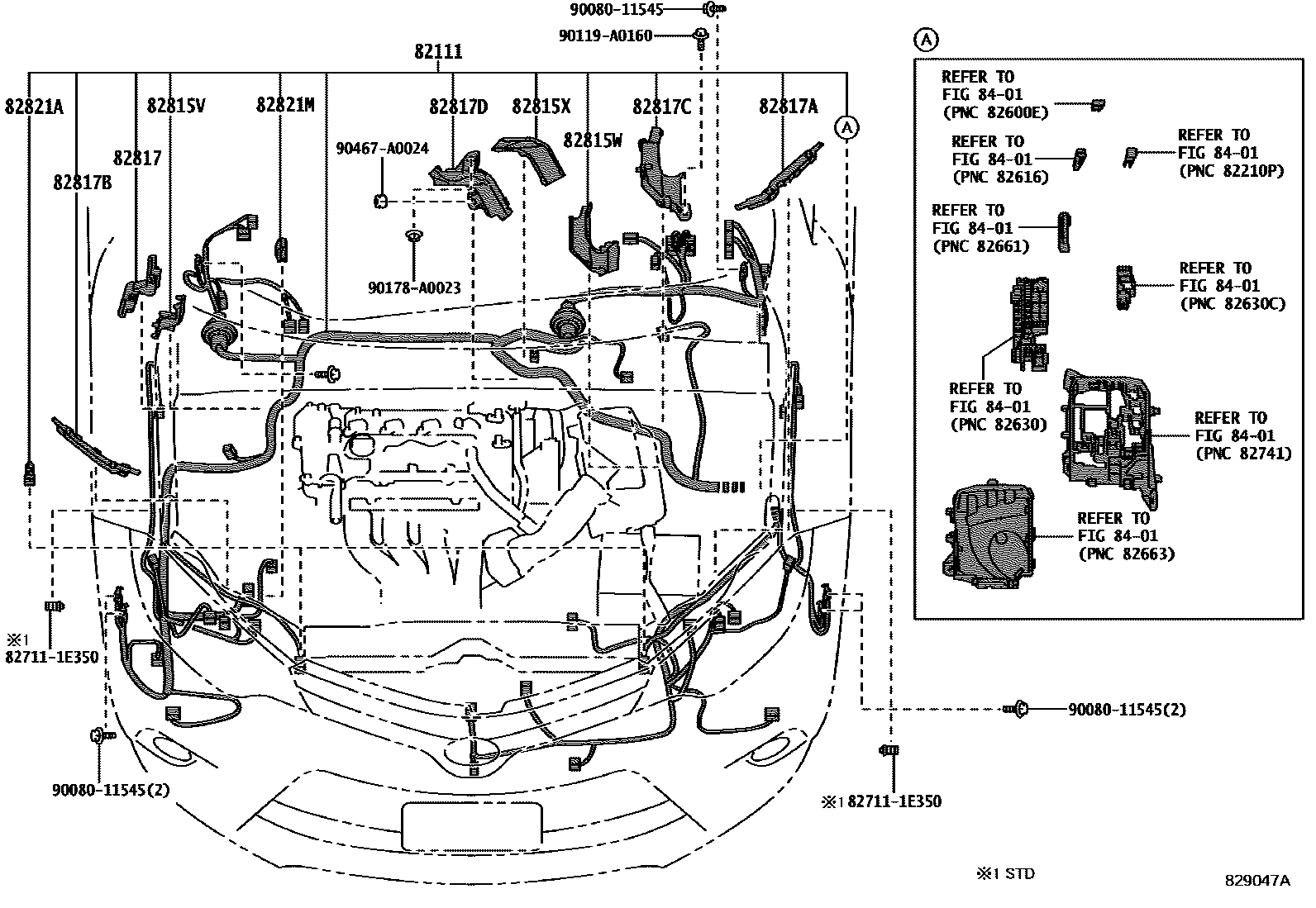 Toyota COROLLA 线束和卡夹 EPC diagram — 829047B