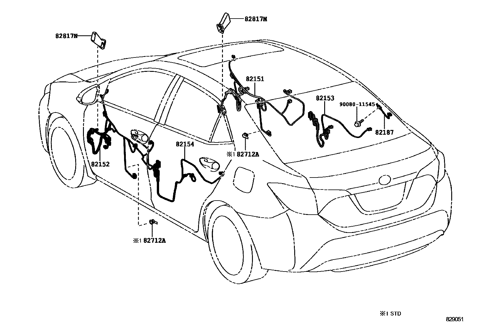 Toyota COROLLA 线束和卡夹 EPC diagram — 829051