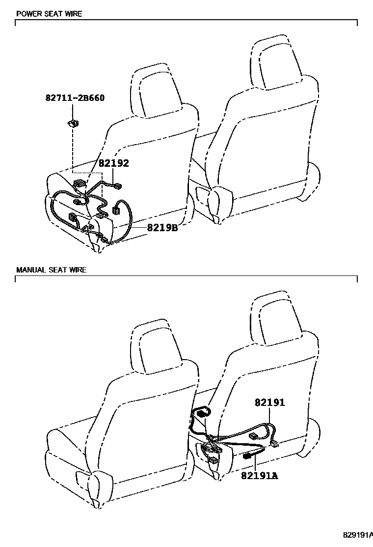 Toyota COROLLA 线束和卡夹 EPC diagram — 829191A