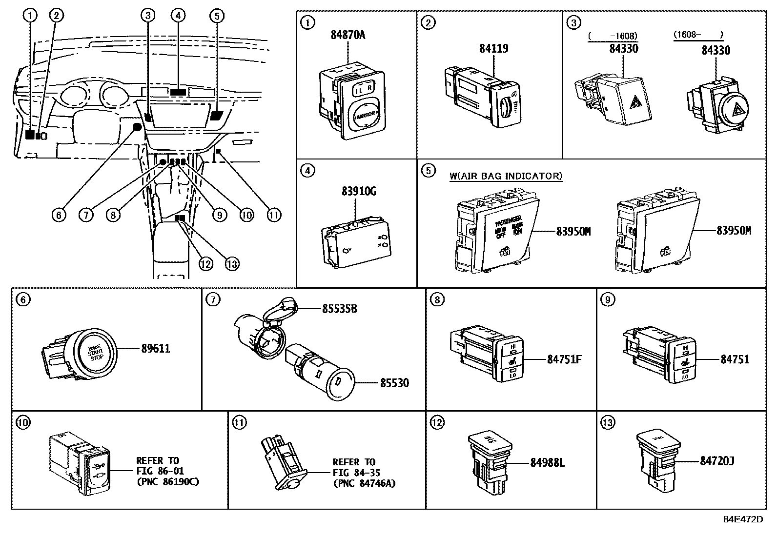Toyota COROLLA 开关和继电器和ECU EPC diagram — 84E472D