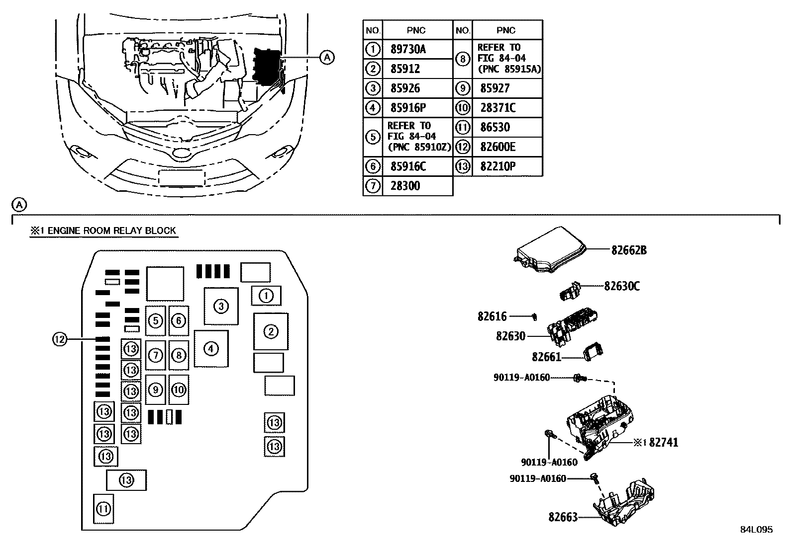 Toyota COROLLA 开关和继电器和ECU EPC diagram — 84L095