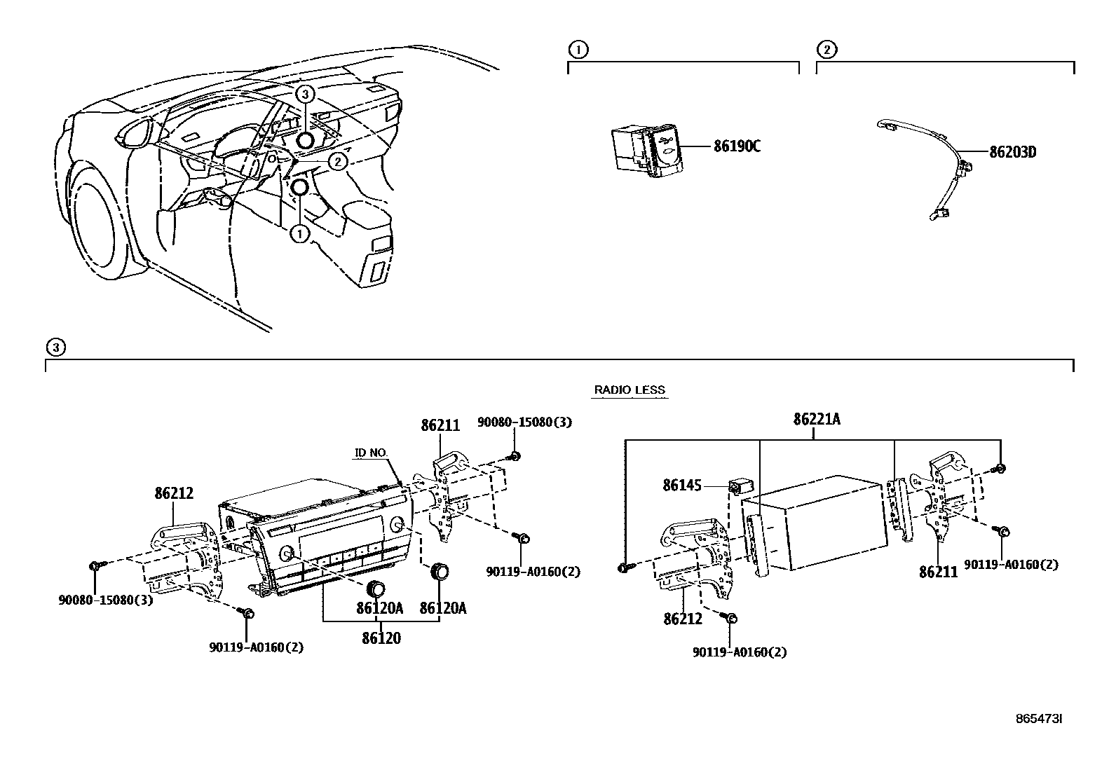Toyota COROLLA 收音机、放大器和冷凝器 EPC diagram — 865473I