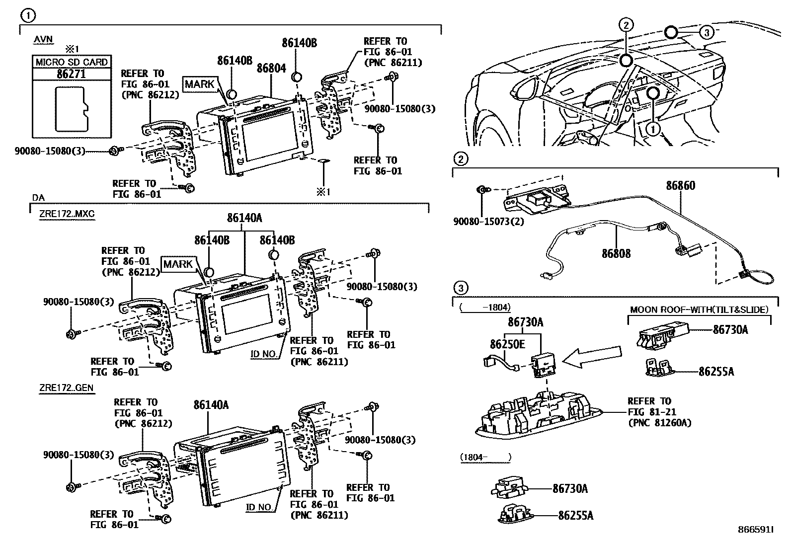 Toyota COROLLA 导航和前监视器显示屏 EPC diagram — 866591I