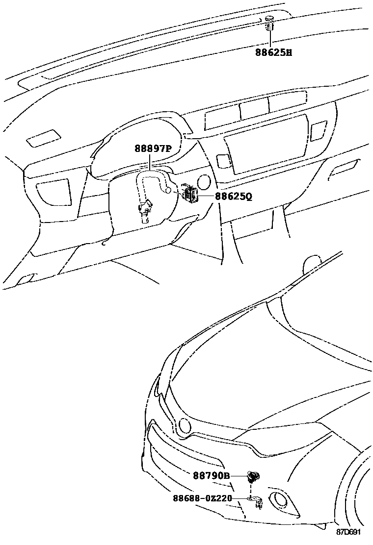 Toyota COROLLA 暖风和空调系统 - 控制器和风管 EPC diagram — 87D691