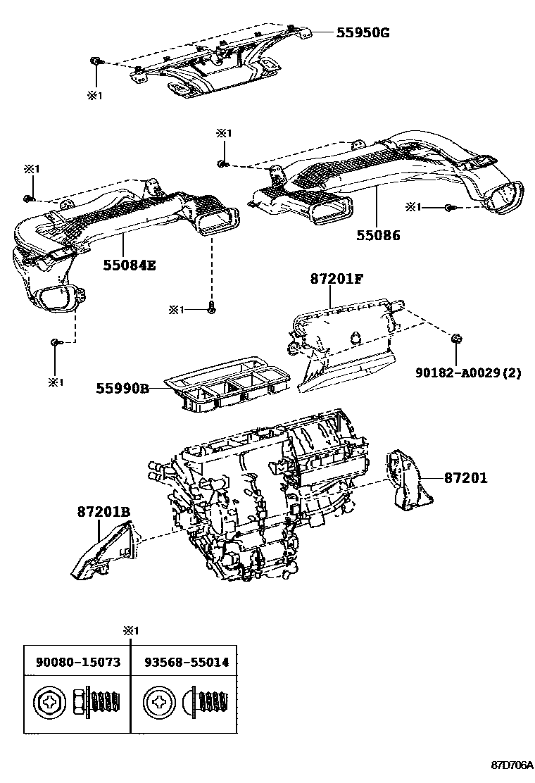 Toyota COROLLA 暖风和空调系统 - 控制器和风管 EPC diagram — 87D706A