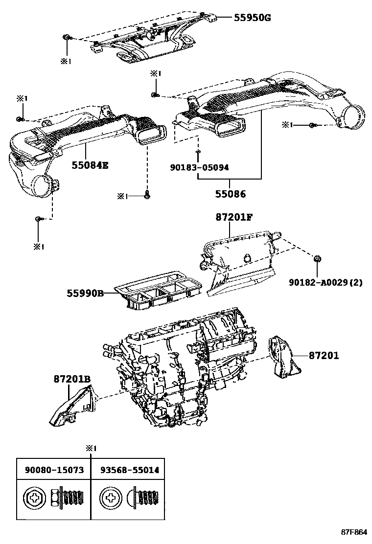 Toyota COROLLA 暖风和空调系统 - 控制器和风管 EPC diagram — 87F864