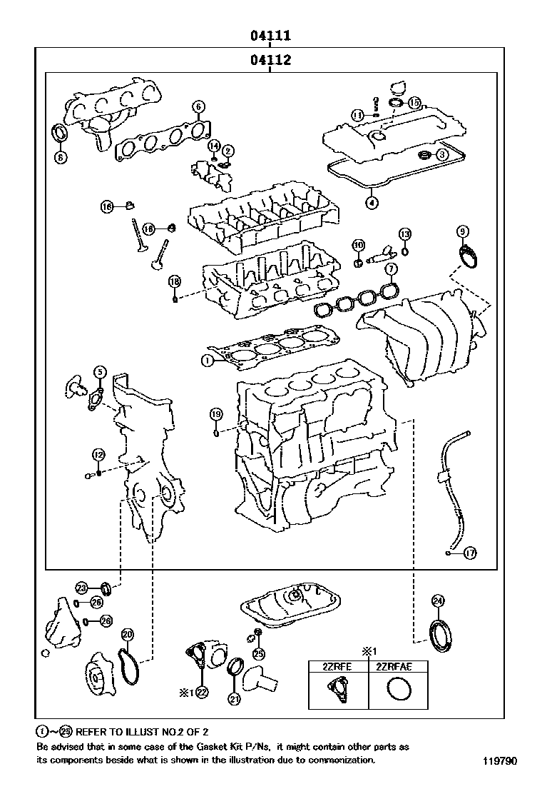 Toyota COROLLA Engine Overhaul Gasket Kit EPC diagram — 119790