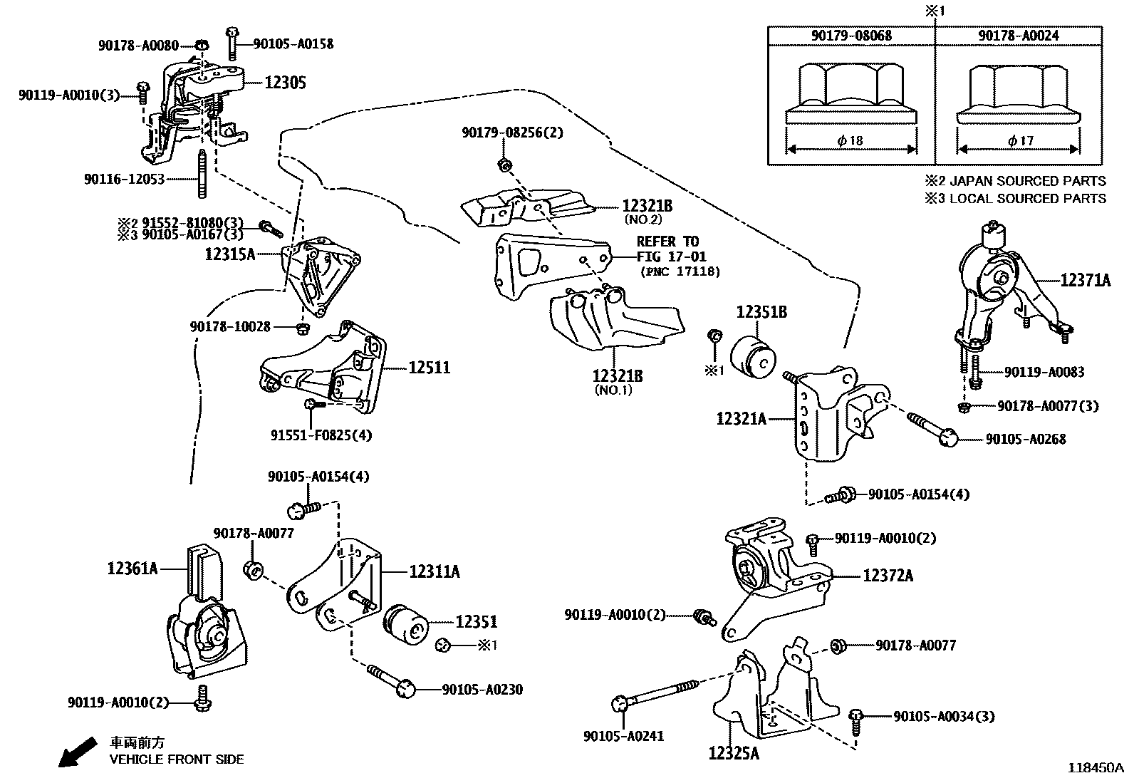 Toyota COROLLA Engine Mounting EPC diagram — 118450A