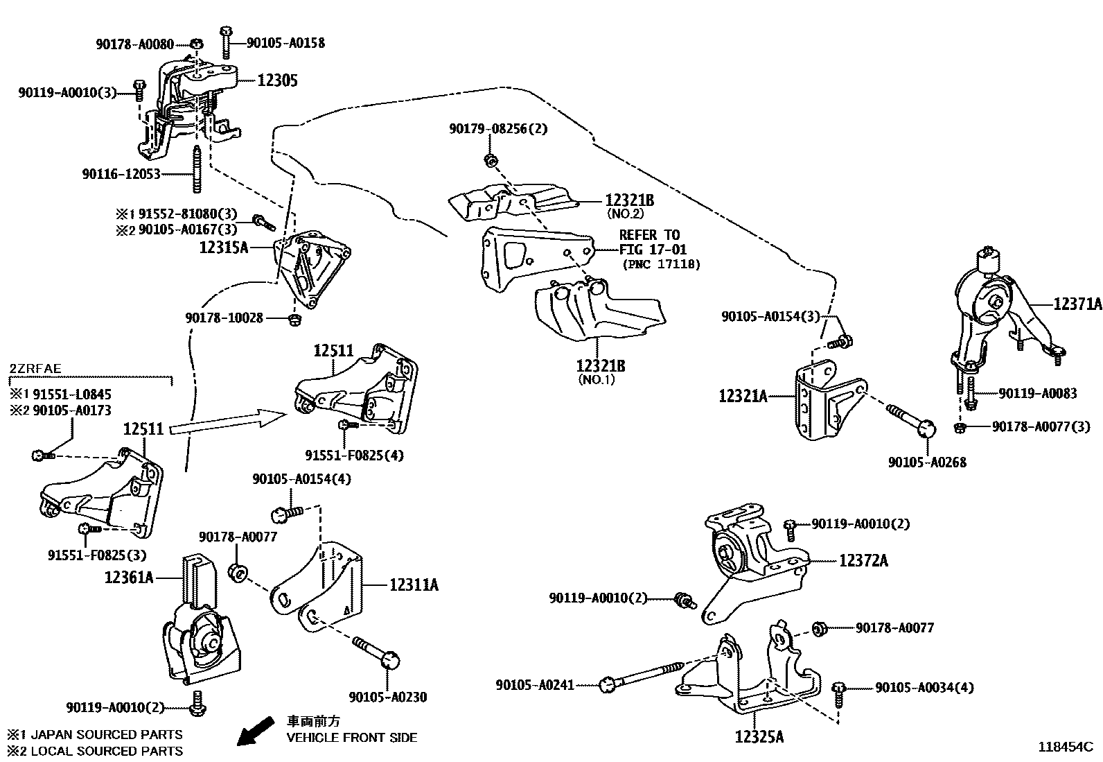 Toyota COROLLA Engine Mounting EPC diagram — 118454C