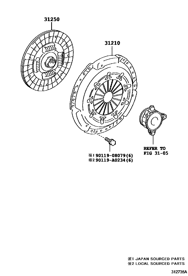 Toyota COROLLA 离合器和分离叉 EPC diagram — 312735A