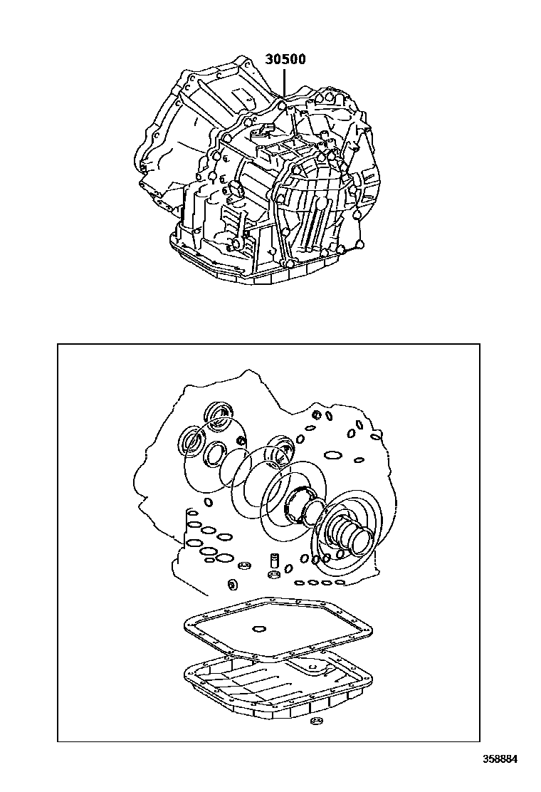Toyota COROLLA 传动桥或变速器总成和衬垫组件(ATM) EPC diagram — 358884
