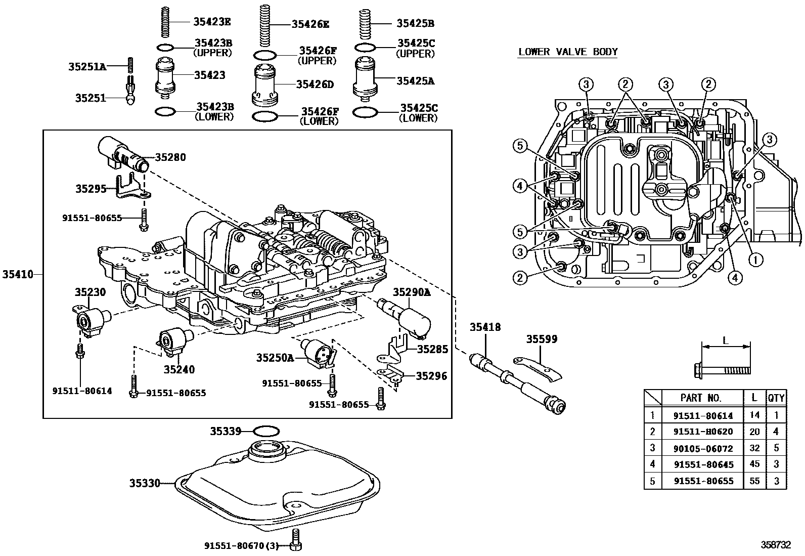 Toyota COROLLA 阀体和滤油网(ATM) EPC diagram — 358732
