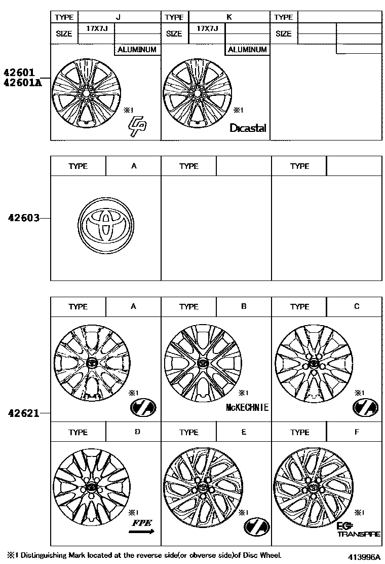 Toyota COROLLA 车轮和车轮盖 EPC diagram — 413996A