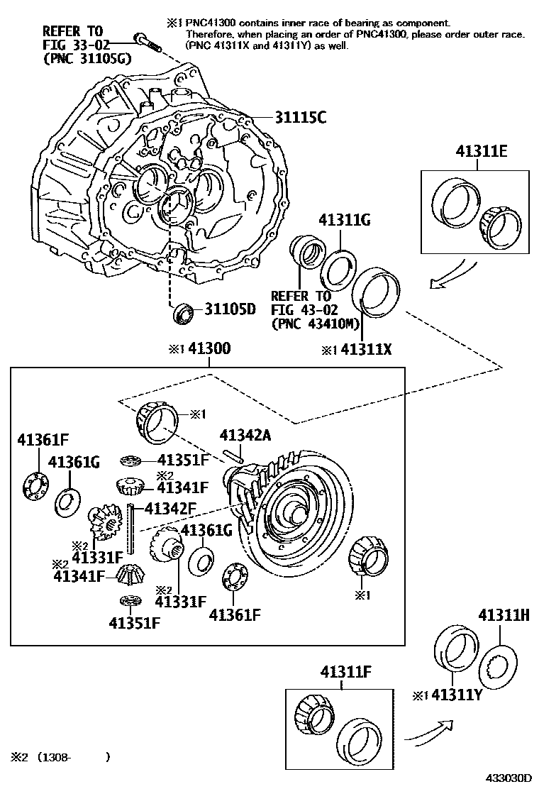 Toyota COROLLA 前桥壳和差速器 EPC diagram — 433030D