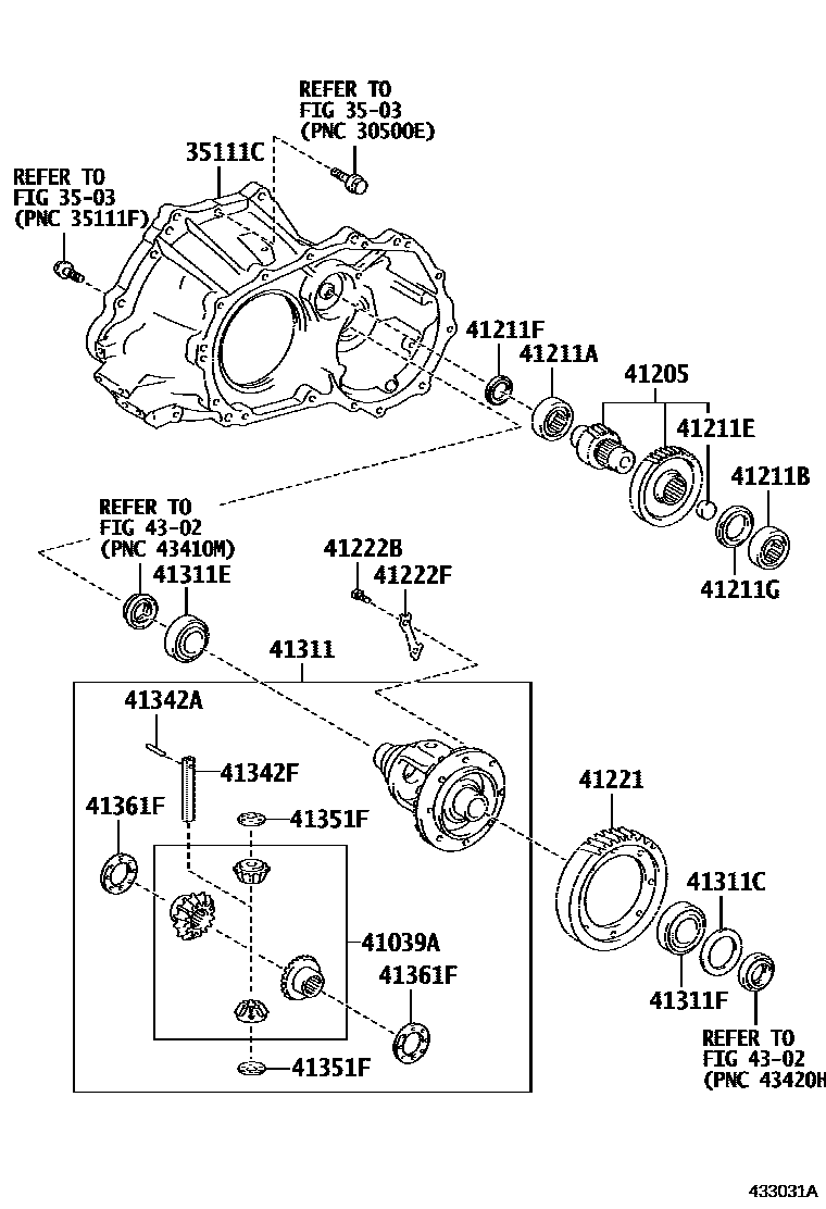 Toyota COROLLA 前桥壳和差速器 EPC diagram — 433031C
