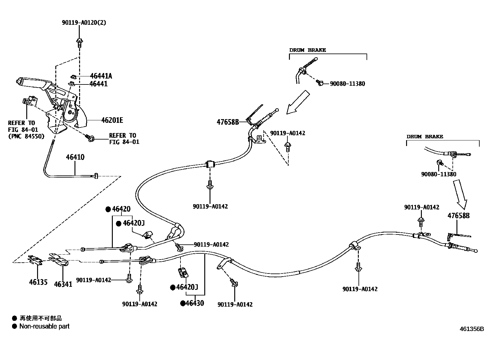 Toyota COROLLA Parking Brake & Cable EPC diagram — 461356B