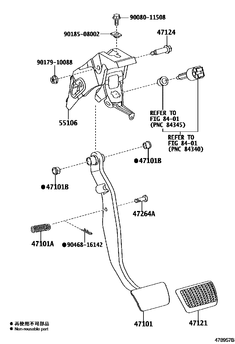 Toyota COROLLA Brake Pedal & Bracket EPC diagram — 478957B