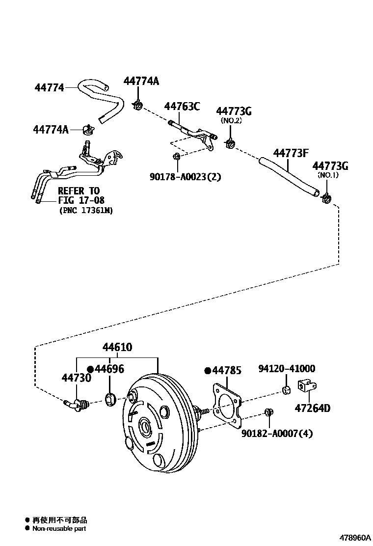 Toyota COROLLA 制动助力器和真空管 EPC diagram — 478960A