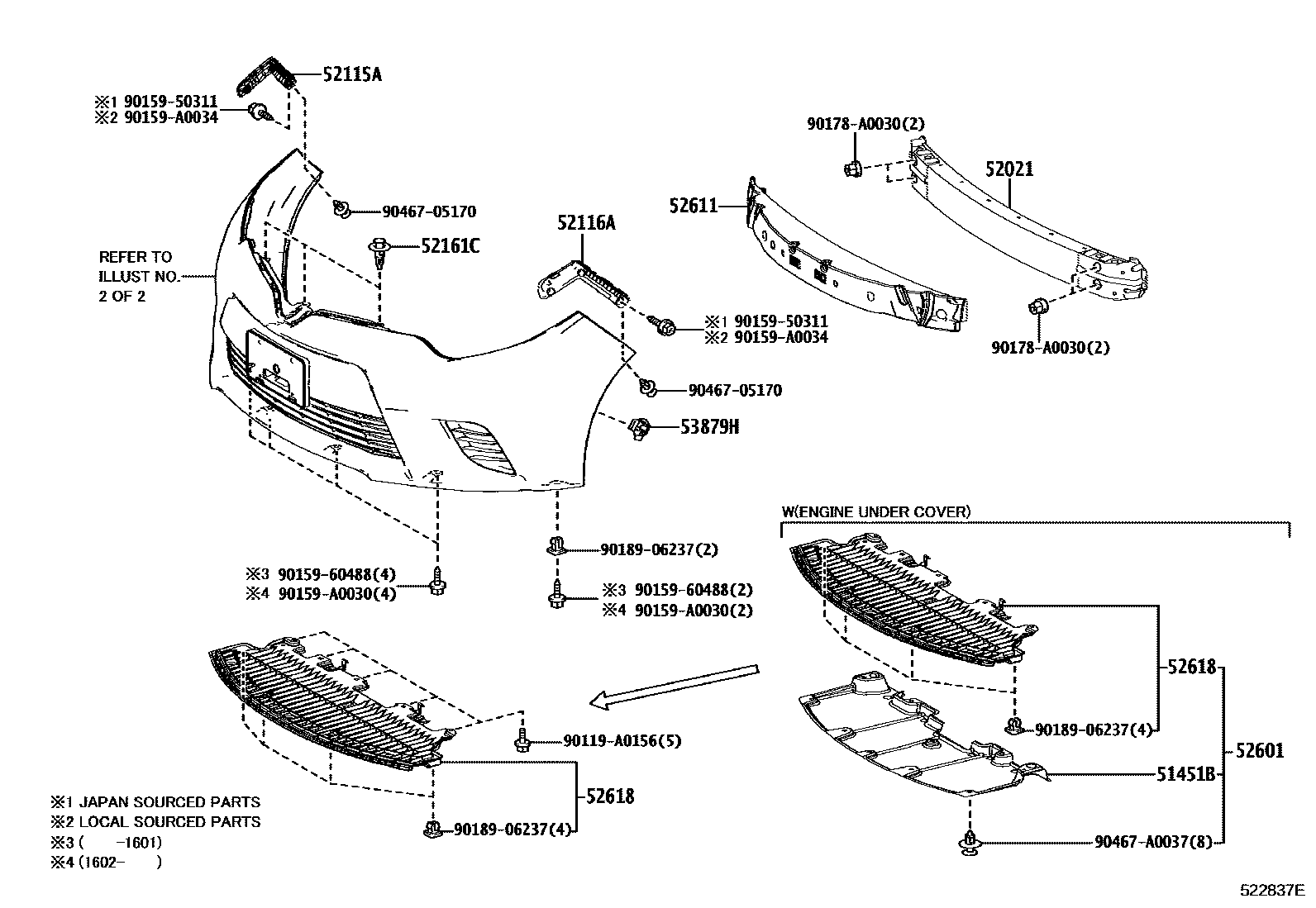 Toyota COROLLA 前保险杠及附件 EPC diagram — 522837E