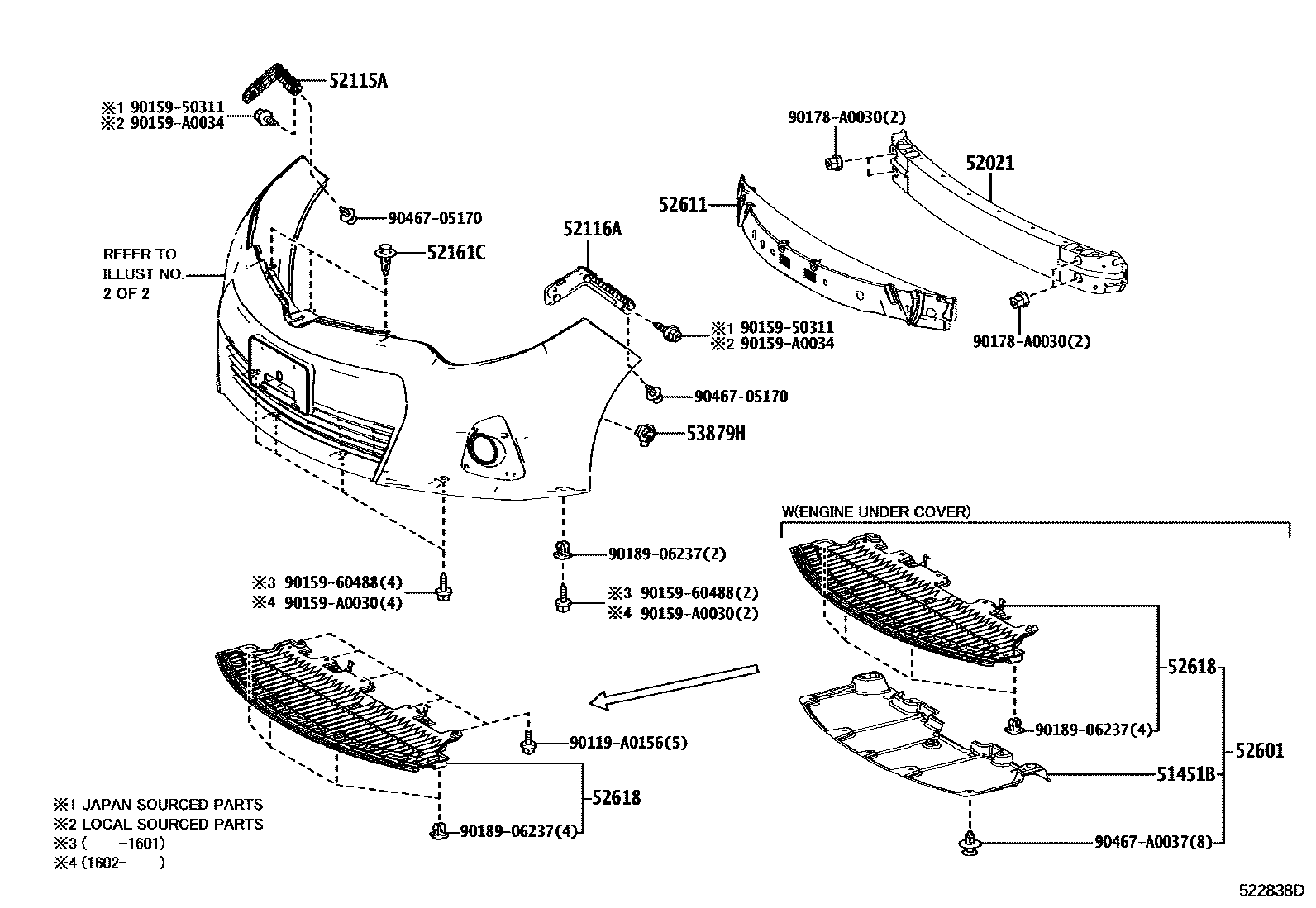 Toyota COROLLA 前保险杠及附件 EPC diagram — 522838D