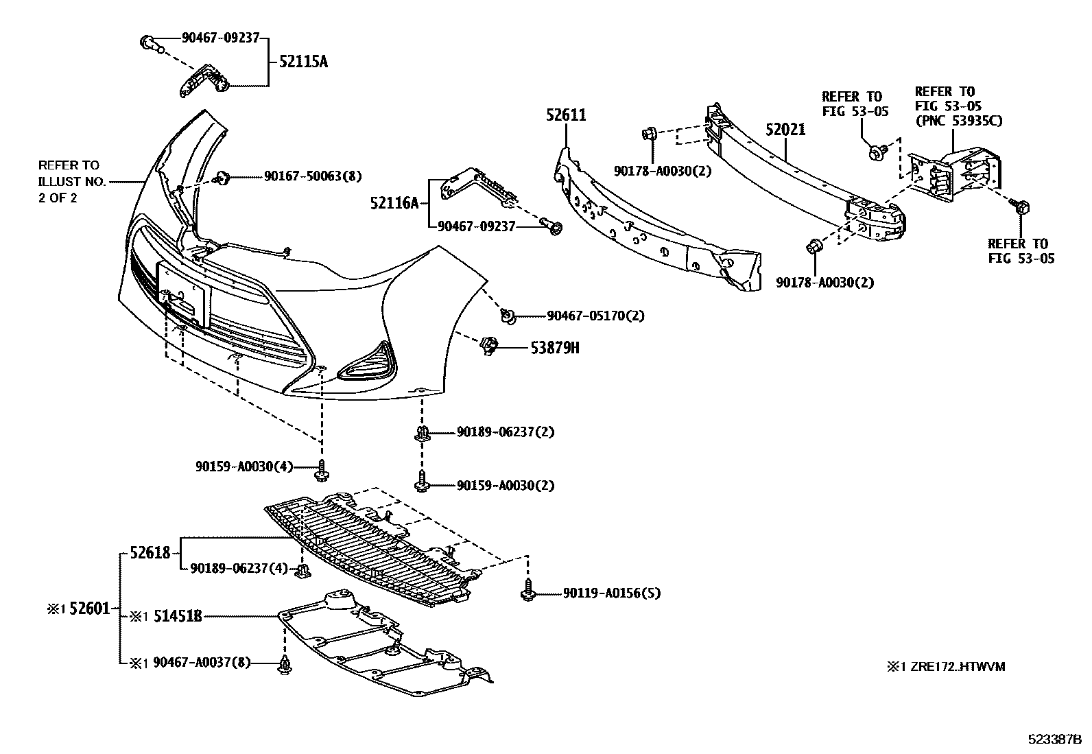 Toyota COROLLA 前保险杠及附件 EPC diagram — 523387B
