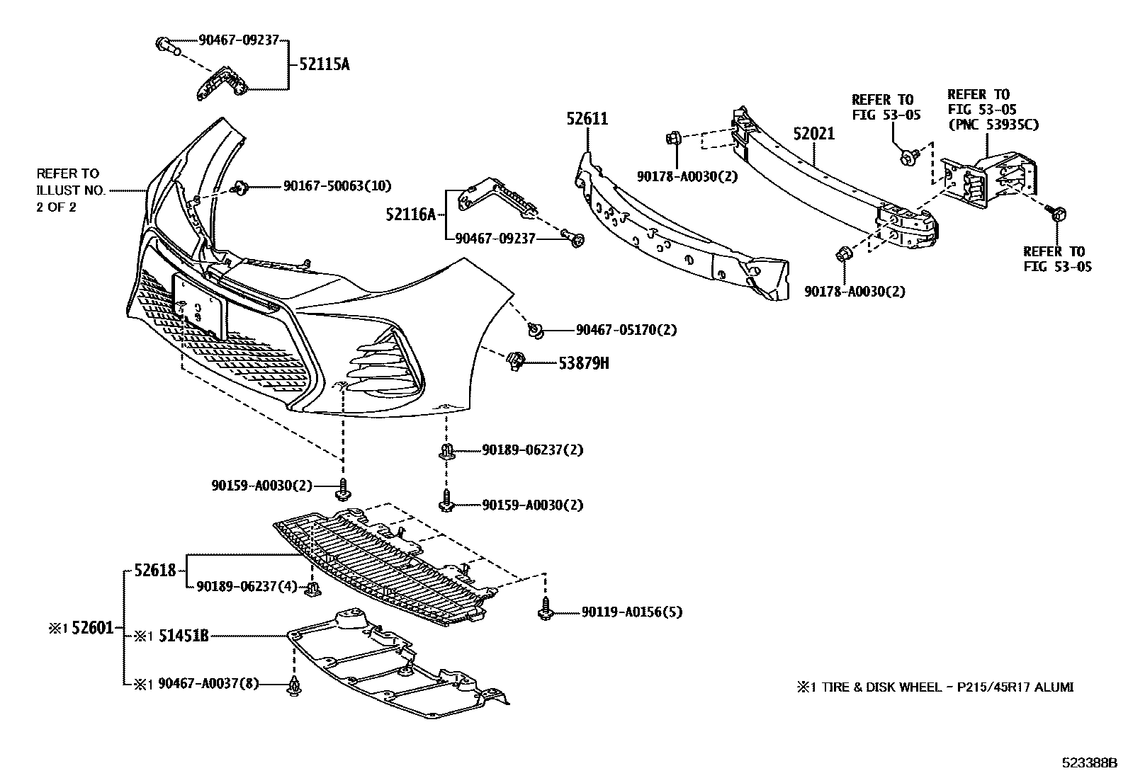 Toyota COROLLA 前保险杠及附件 EPC diagram — 523388B