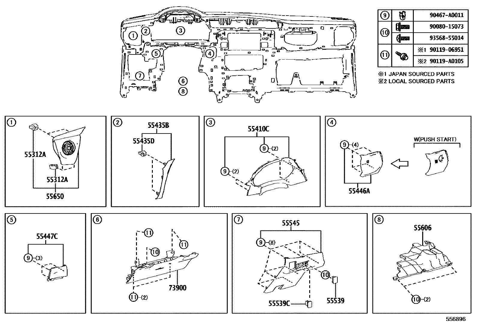Toyota COROLLA 仪表板和手套箱 EPC diagram — 556896