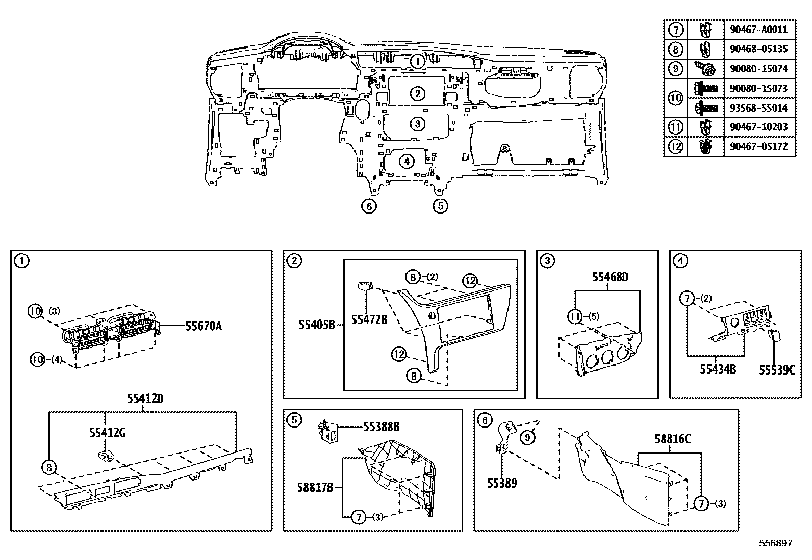 Toyota COROLLA 仪表板和手套箱 EPC diagram — 556897