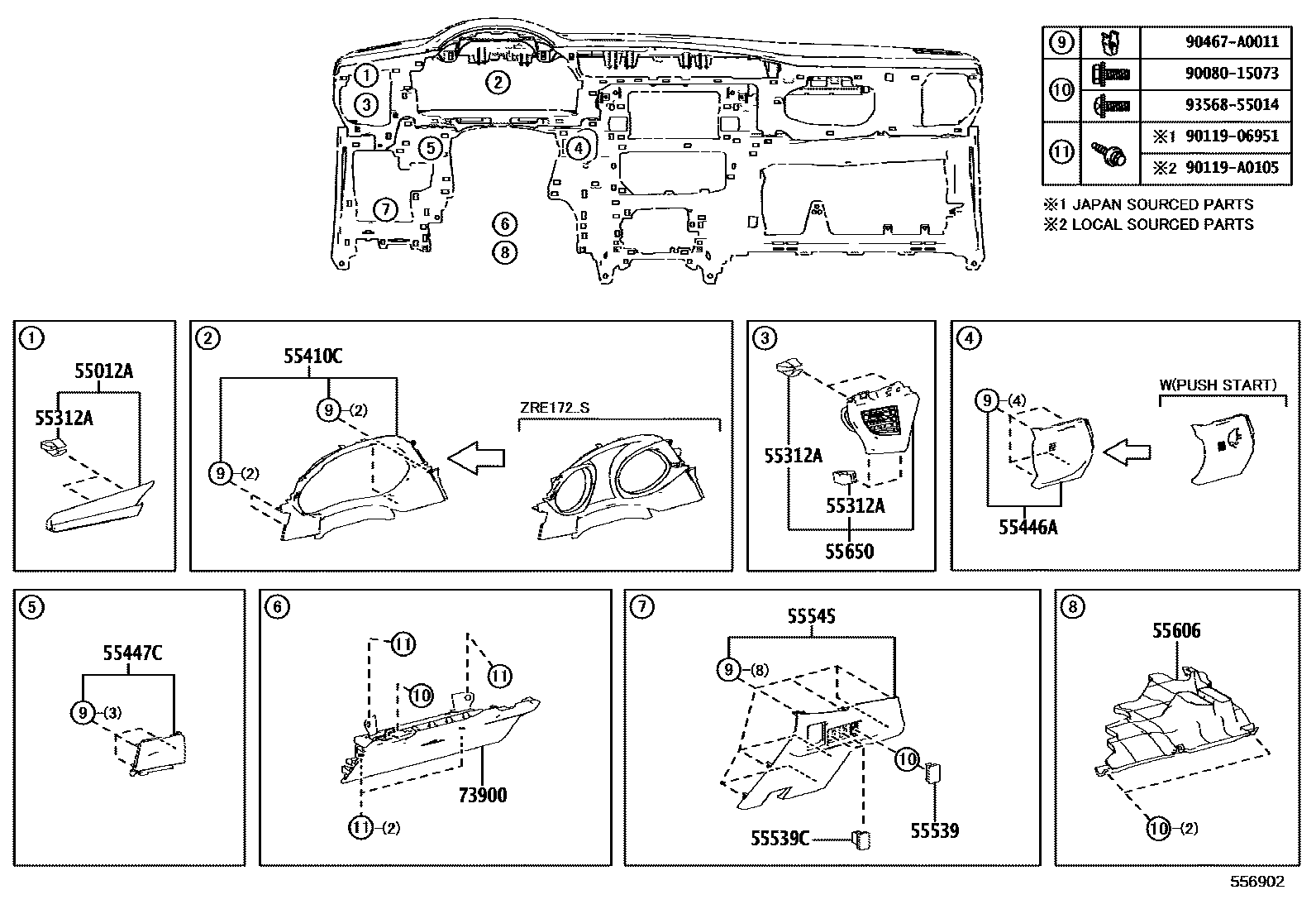 Toyota COROLLA 仪表板和手套箱 EPC diagram — 556902
