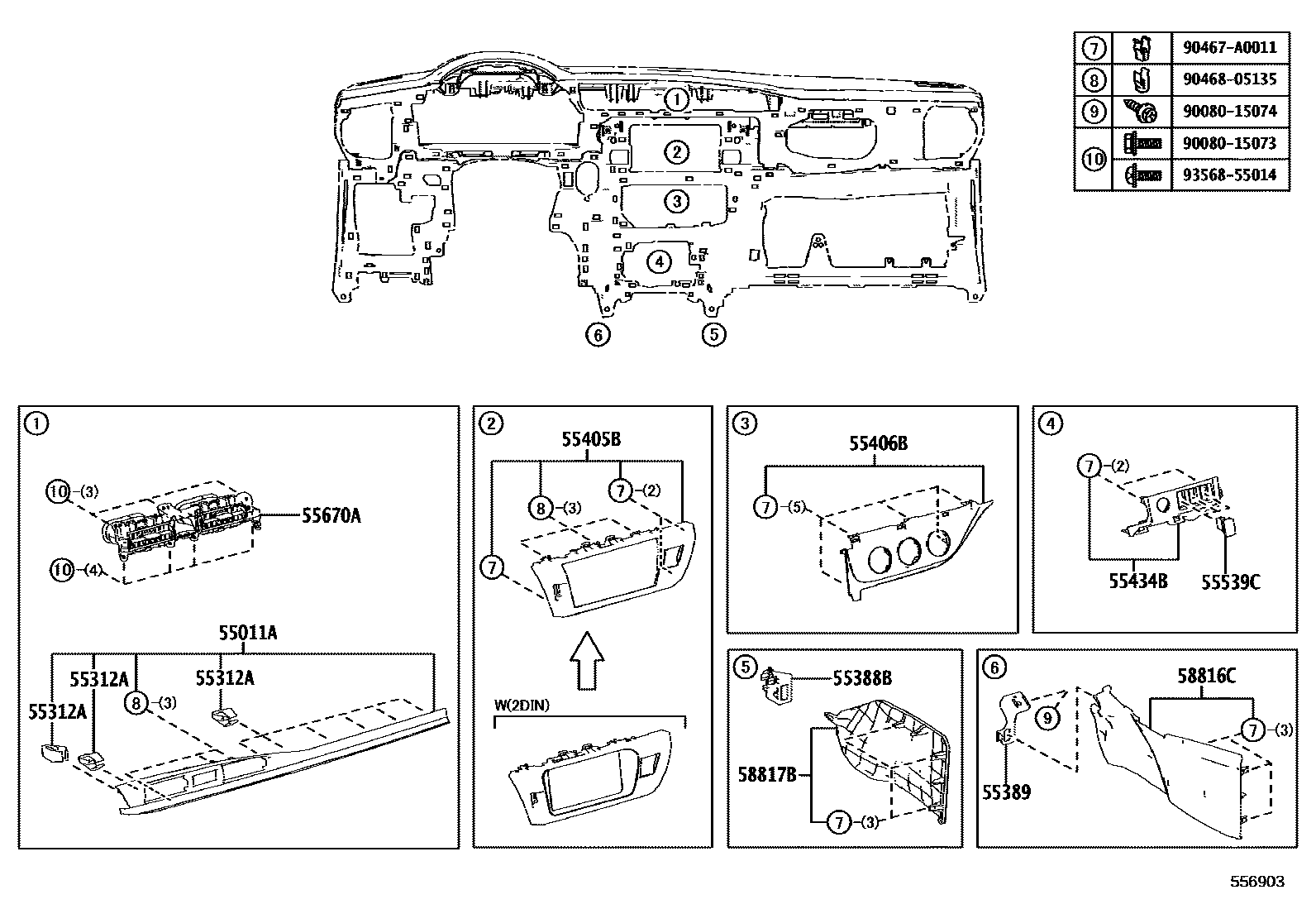 Toyota COROLLA 仪表板和手套箱 EPC diagram — 556903