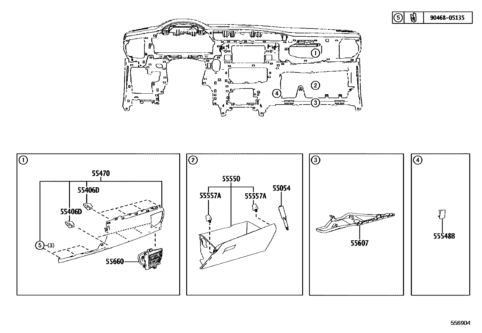 Toyota COROLLA 仪表板和手套箱 EPC diagram — 556904
