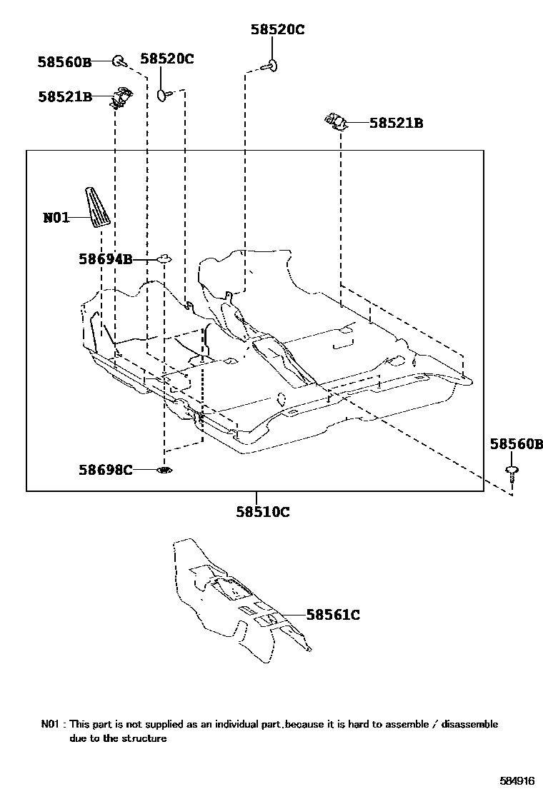 Toyota COROLLA 地板垫和地毯 EPC diagram — 584916