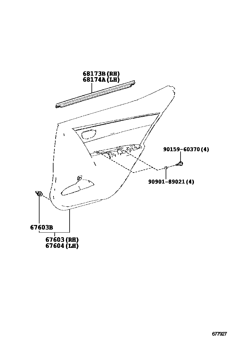 Toyota COROLLA 后门板和后门玻璃 EPC diagram — 677927