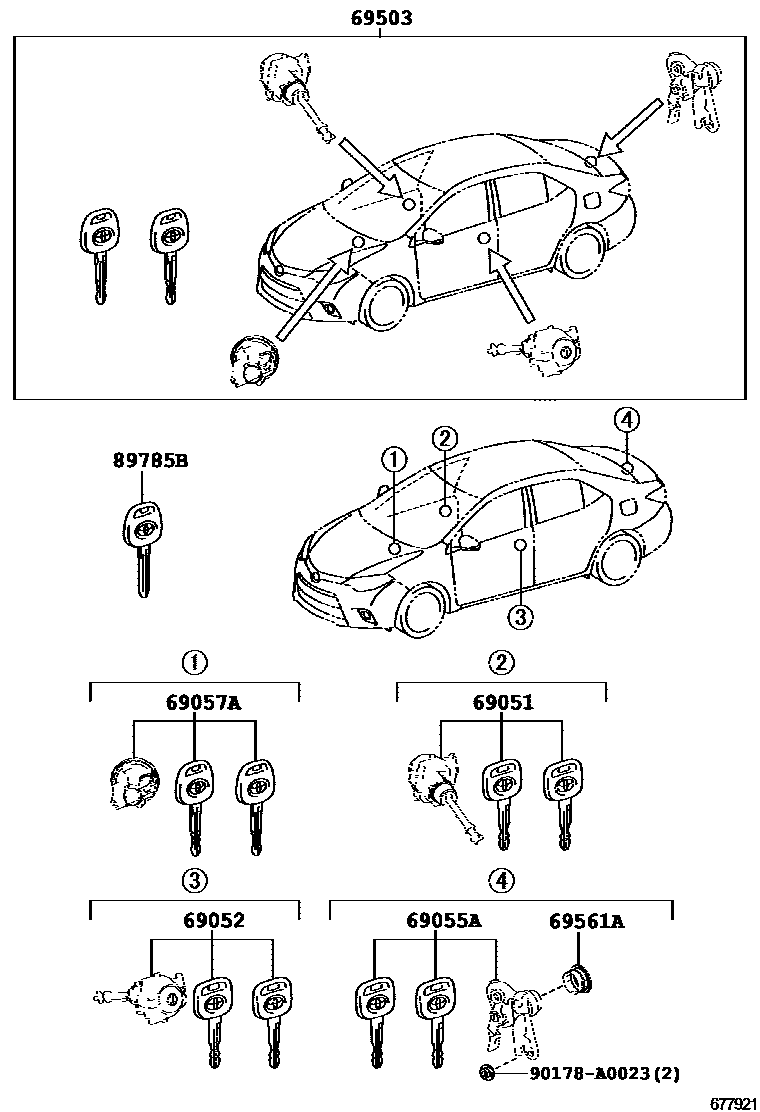 Toyota COROLLA 锁芯组件 EPC diagram — 677921