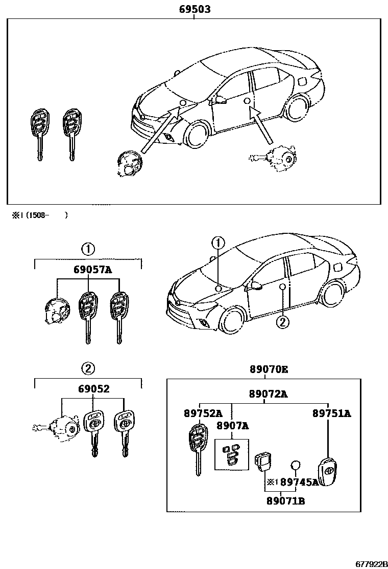 Toyota COROLLA 锁芯组件 EPC diagram — 677922B