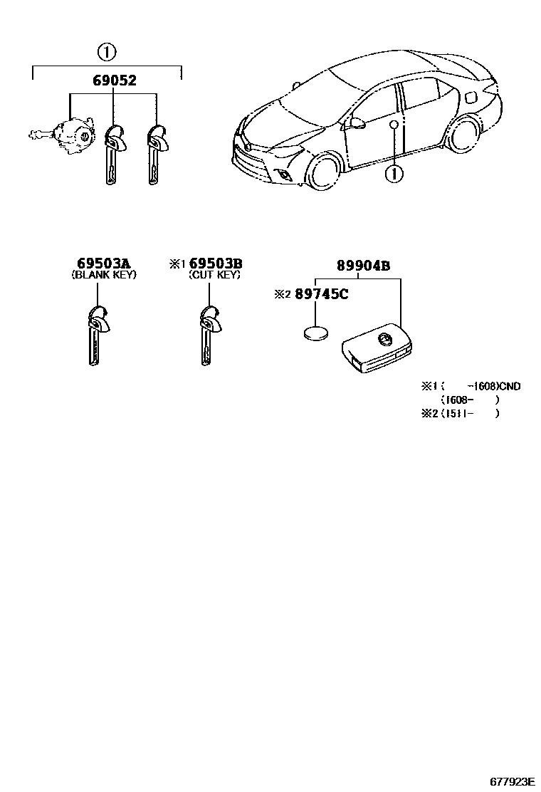 Toyota COROLLA 锁芯组件 EPC diagram — 677923E