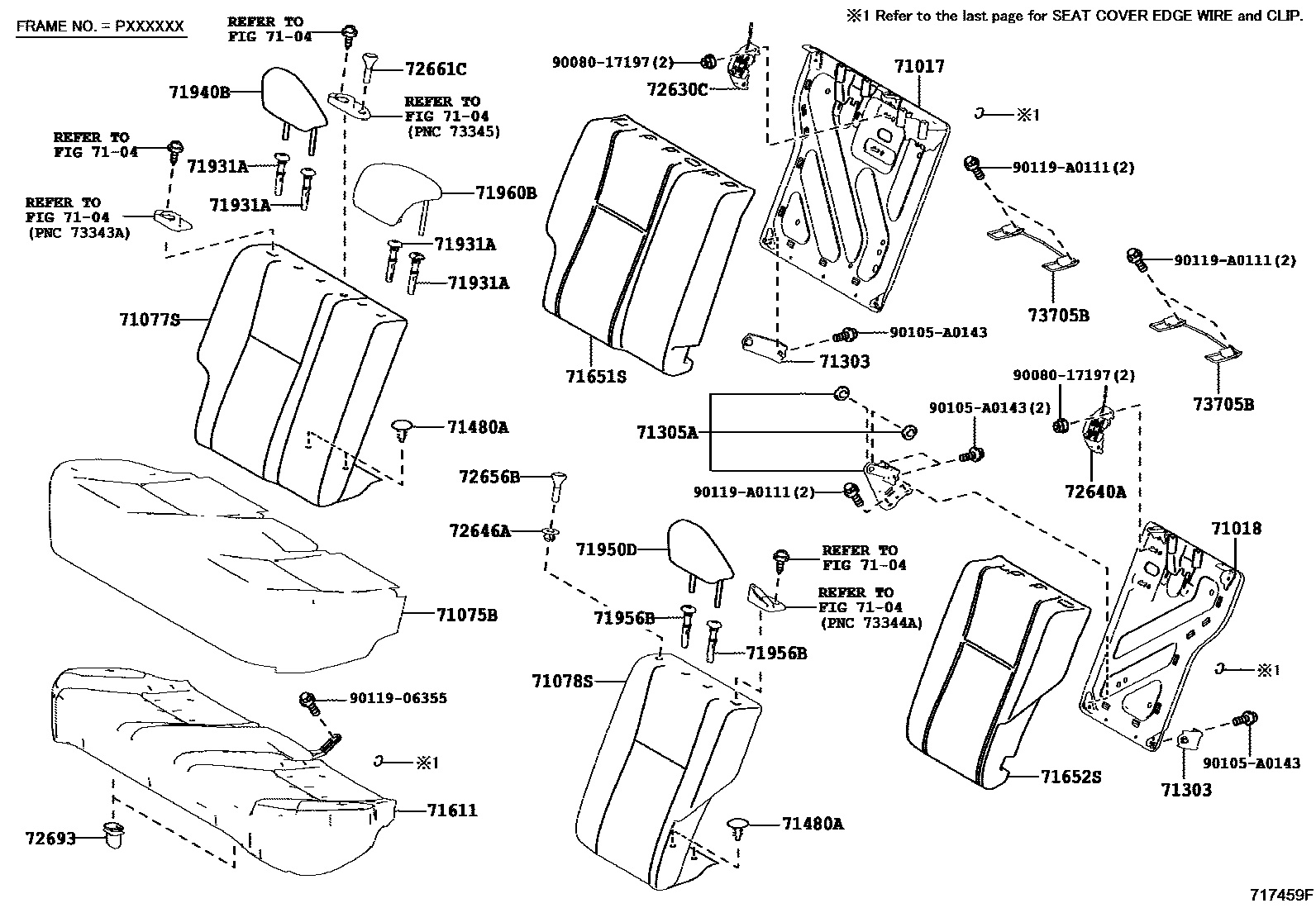 Toyota COROLLA 后排座椅和座椅滑轨 EPC diagram — 718459F