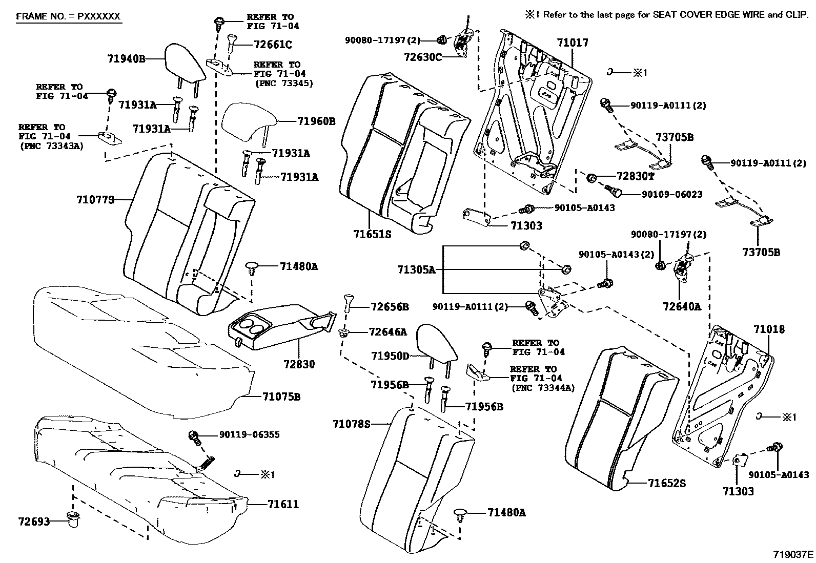 Toyota COROLLA 后排座椅和座椅滑轨 EPC diagram — 719037E