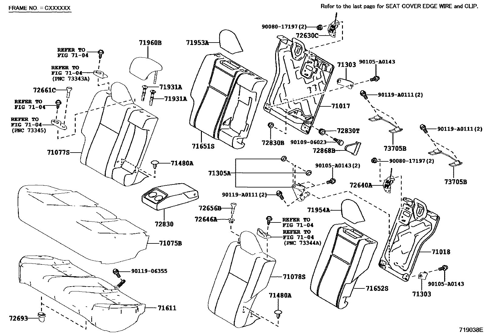 Toyota COROLLA 后排座椅和座椅滑轨 EPC diagram — 719038E
