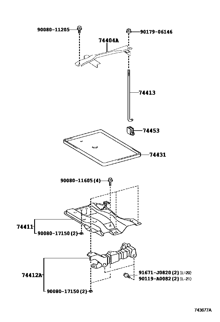 Toyota COROLLA battery holder EPC diagram — 743677A