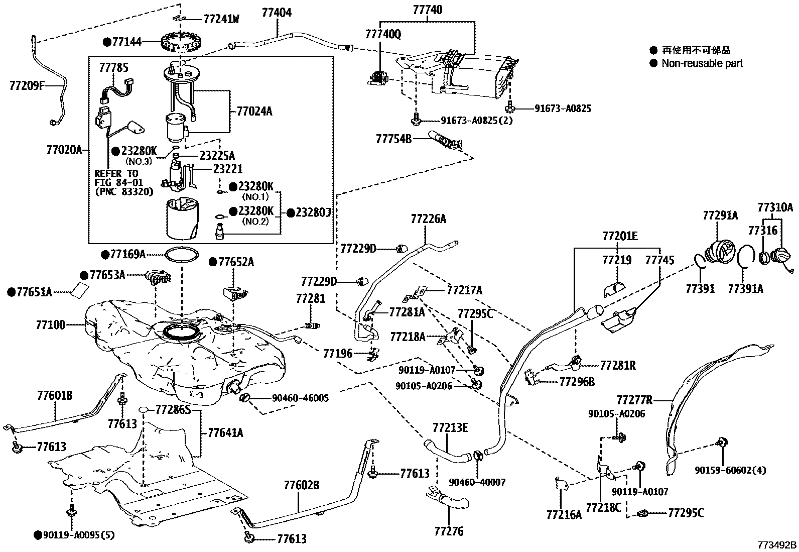 Toyota COROLLA 燃油箱和燃油管 EPC diagram — 773492B