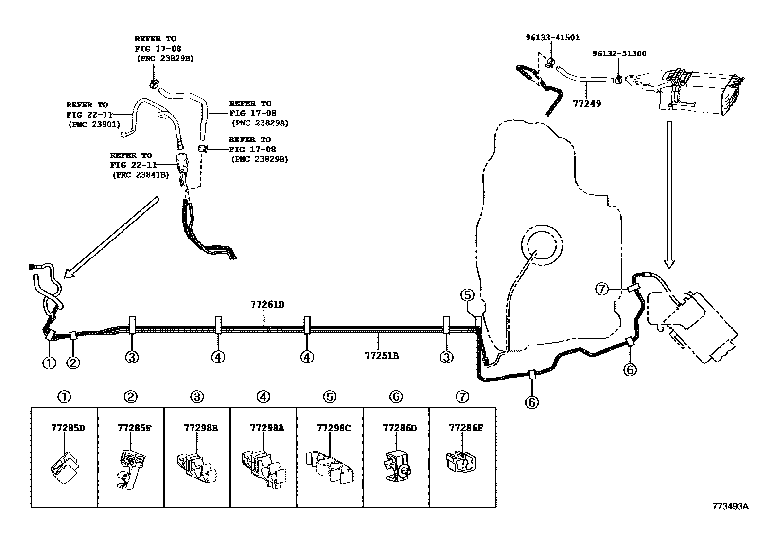 Toyota COROLLA 燃油箱和燃油管 EPC diagram — 773493A