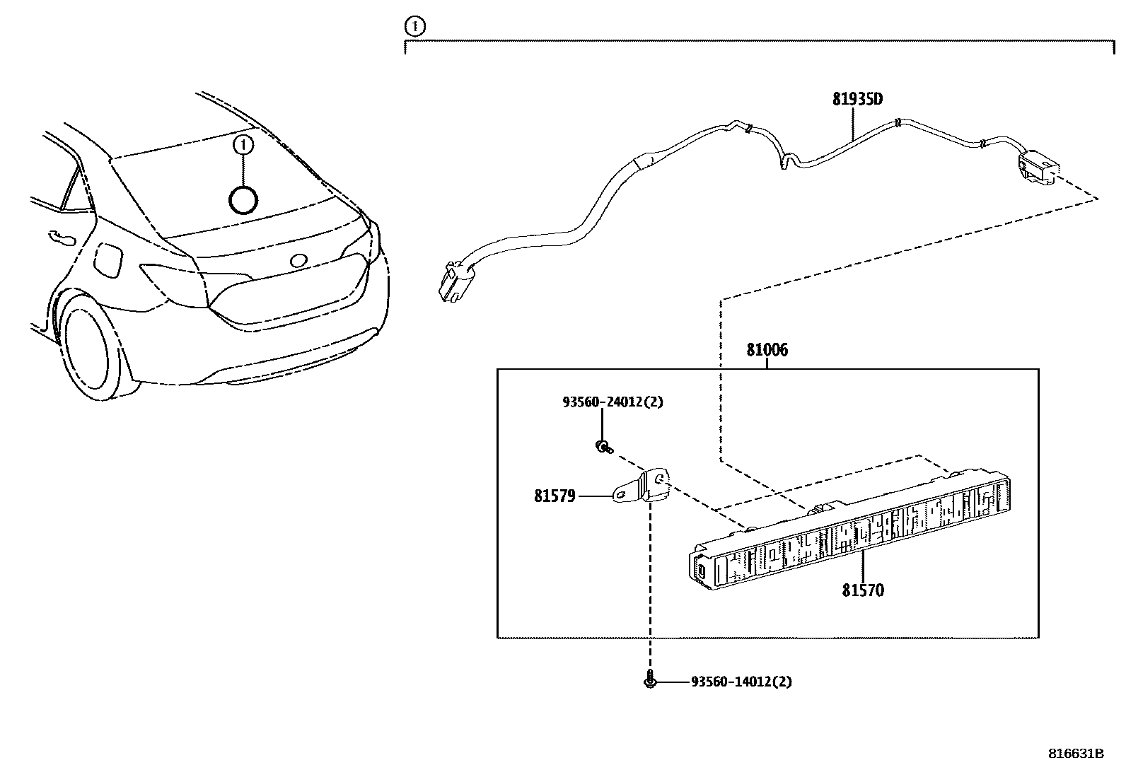 Toyota COROLLA 高位刹车灯 EPC diagram — 816631B
